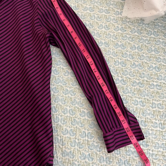 Chico’s Blue/Black and Purple Stripe Button  Down Long Sleeve Blouse Size-1 (12) - Picture 6 of 8